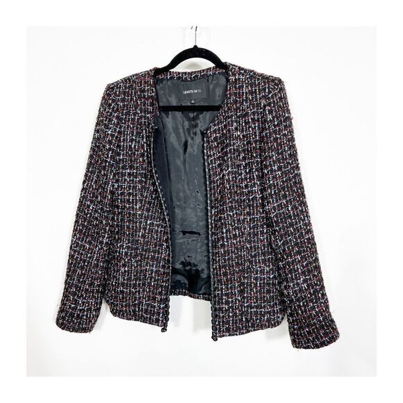 Lafayette 148 Women's Multicolor Tweed Front Faux Leather Edge Jacket Size 6 - Picture 1 of 8